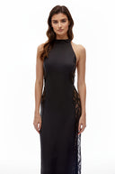 Iseult Black Cut-Out Maxi Dress with Lace Panels
