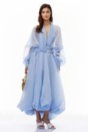 Edith Blue Draped Tulle Maxi Dress