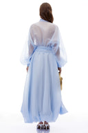 Edith Blue Draped Tulle Maxi Dress