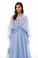 Edith Blue Draped Tulle Maxi Dress