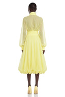 Edith Yellow Draped Tulle Maxi Dress