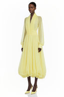Edith Yellow Draped Tulle Maxi Dress