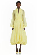 Edith Yellow Draped Tulle Maxi Dress