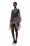Berta Blue Baroque Print High Neck Mini Dress