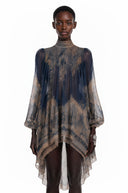 Berta Blue Baroque Print High Neck Mini Dress