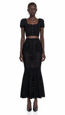 Laurel Black U-Neck Top & Fishtail Skirt Set