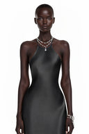 Léontine Black Backless Satin Maxi Dress