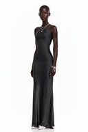 Léontine Black Backless Satin Maxi Dress
