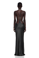 Léontine Black Backless Satin Maxi Dress