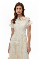Cassidy White Floral Lace Maxi Dress with Butterfly Applique