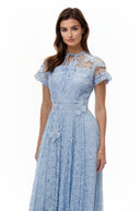Cassidy Blue Floral Lace Maxi Dress with Butterfly Applique