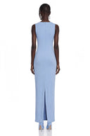 Gloria Blue Ruched Maxi Dress with Metal Buckles
