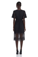 Sirmione Black Ruffled Midi Dress with Lace Trim