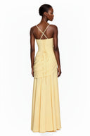 Wynette Yellow Square Neck Ruched Maxi Dress