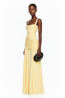 Wynette Yellow Square Neck Ruched Maxi Dress