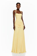 Wynette Yellow Square Neck Ruched Maxi Dress