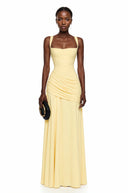 Wynette Yellow Square Neck Ruched Maxi Dress