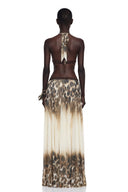 Sidony Chocolate Brown Leopard Print Halterneck Maxi Dress