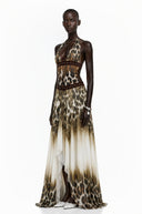 Sidony Chocolate Brown Leopard Print Halterneck Maxi Dress