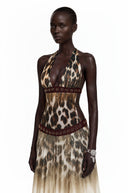 Sidony Chocolate Brown Leopard Print Halterneck Maxi Dress