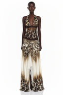 Sidony Chocolate Brown Leopard Print Halterneck Maxi Dress