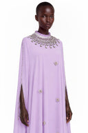 Urraca Purple Rhinestone Maxi Dress with Cape sleeve