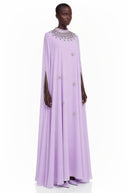 Urraca Purple Rhinestone Maxi Dress with Cape sleeve