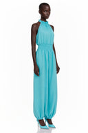 Zoraida Green Halterneck Lantern-Shaped Jumpsuit