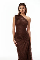 Ramona Brown Floral Lace Maxi Gown