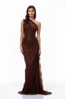 Ramona Brown Floral Lace Maxi Gown