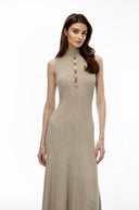 Krystèle Gold Beaded Knit Maxi Dress