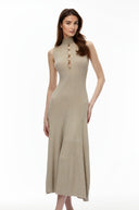 Krystèle Gold Beaded Knit Maxi Dress
