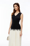 Katia Black Color Block Pleated Midi Dress