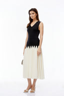 Katia Black Color Block Pleated Midi Dress