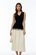 Katia Black Color Block Pleated Midi Dress