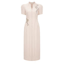 Lorette Neutral Floral Crystal Midi Dress