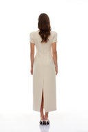 Lorette Neutral Floral Crystal Midi Dress