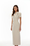 Lorette Neutral Floral Crystal Midi Dress