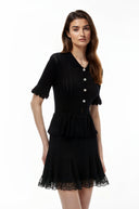 Sancia Black Stretch Knit Lace Mini Dress