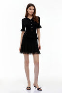 Sancia Black Stretch Knit Lace Mini Dress