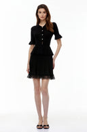 Sancia Black Stretch Knit Lace Mini Dress