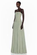 Hilaria Green Off Shoulder Pleated Maxi Dress