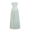 Hilaria Green Off Shoulder Pleated Maxi Dress