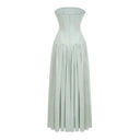 Hilaria Green Off Shoulder Pleated Maxi Dress