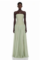 Hilaria Green Off Shoulder Pleated Maxi Dress