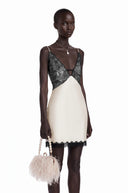 Isaura Khaki V-Neck Lace Satin Mini Dress