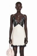Isaura Khaki V-Neck Lace Satin Mini Dress