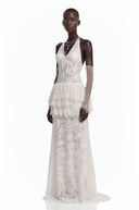 Julieta White Floral Appliqué Tiered Maxi Dress