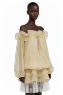 Rhea Pale Yellow Ruffled Mini Dress with 3D Florals