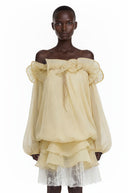 Rhea Pale Yellow Ruffled Mini Dress with 3D Florals